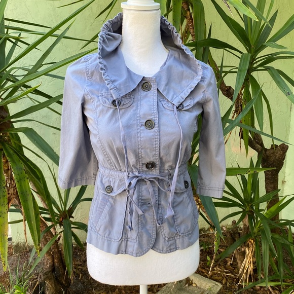 LOFT Tops - Gray Utility Tie Waist shirt peplum jacket